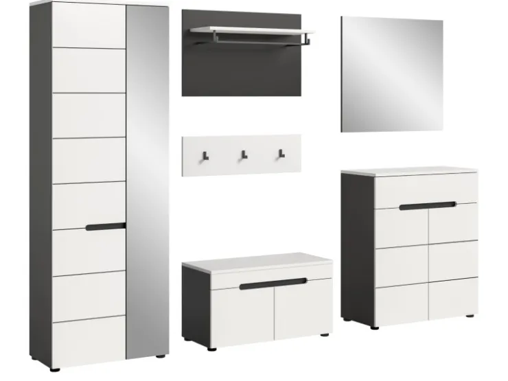 Inn.Furn Garderoben-Set 6-teilig in Weiß und Grau 255 cm Cooper* Möbelserien