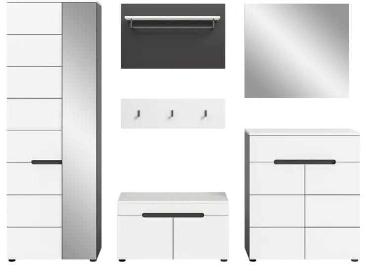 Inn.Furn Garderoben-Set 6-teilig in Weiß und Grau 255 cm Cooper* Möbelserien