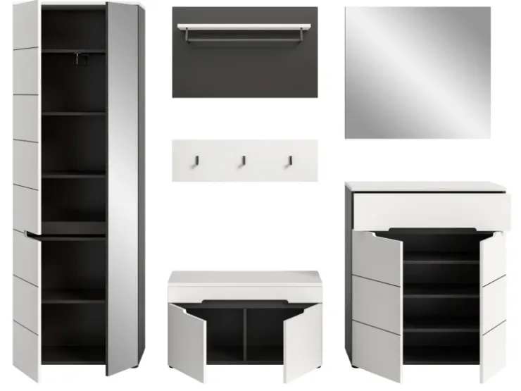 Inn.Furn Garderoben-Set 6-teilig in Weiß und Grau 255 cm Cooper* Möbelserien