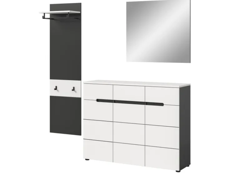 Inn.Furn Garderoben-Set 3-teilig in Weiß und Grau 180 cm Cooper