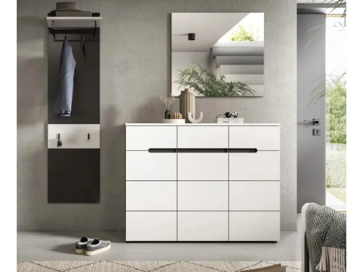 Inn.Furn Garderoben-Set 3-teilig in Weiß und Grau 180 cm Cooper