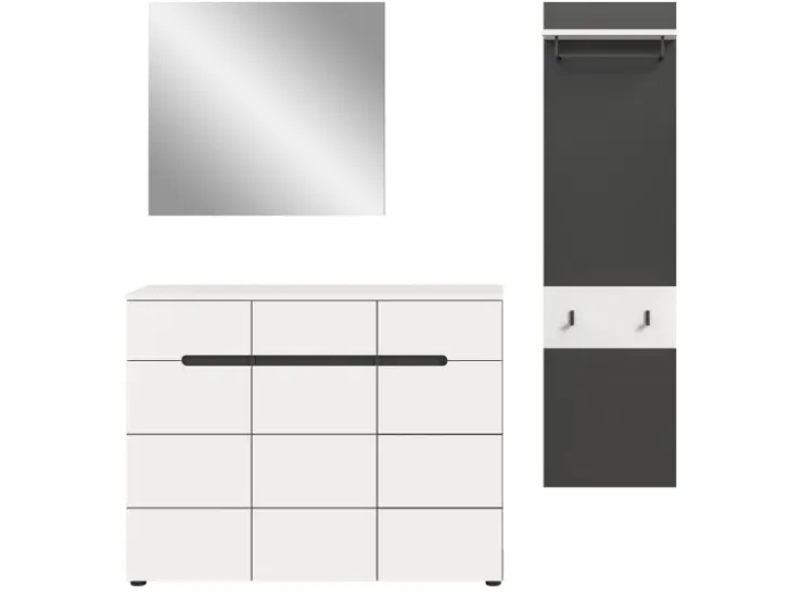 Inn.Furn Garderoben-Set 3-teilig in Weiß und Grau 180 cm Cooper