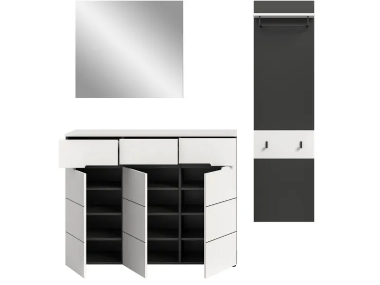 Inn.Furn Garderoben-Set 3-teilig in Weiß und Grau 180 cm Cooper
