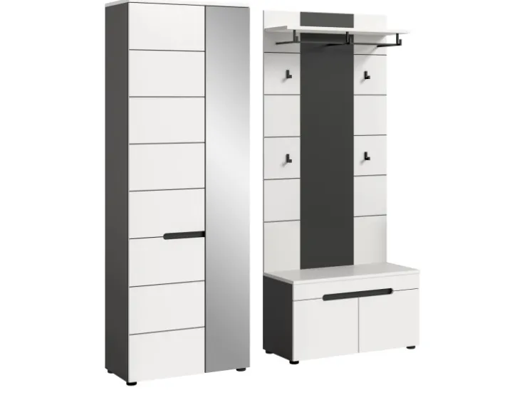 Inn.Furn Garderoben-Set 3-teilig in Weiß und Grau 160 cm Cooper
