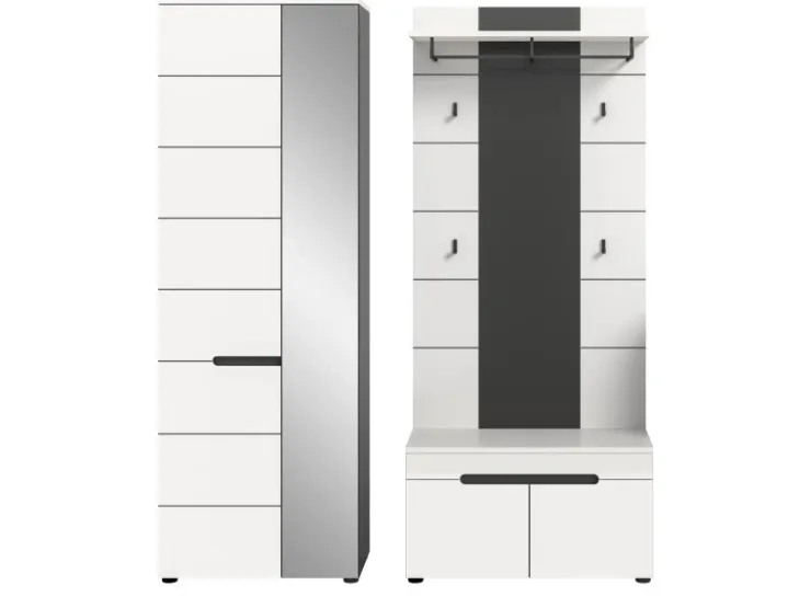 Inn.Furn Garderoben-Set 3-teilig in Weiß und Grau 160 cm Cooper