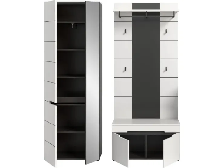 Inn.Furn Garderoben-Set 3-teilig in Weiß und Grau 160 cm Cooper