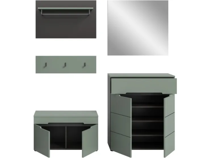 Inn.Furn Garderoben-Set 5-teilig in Salbei und Grau 175 cm Cooper