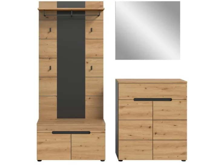 Inn.Furn Garderoben-Set 4-teilig in Eiche und Grau 175 cm Cooper