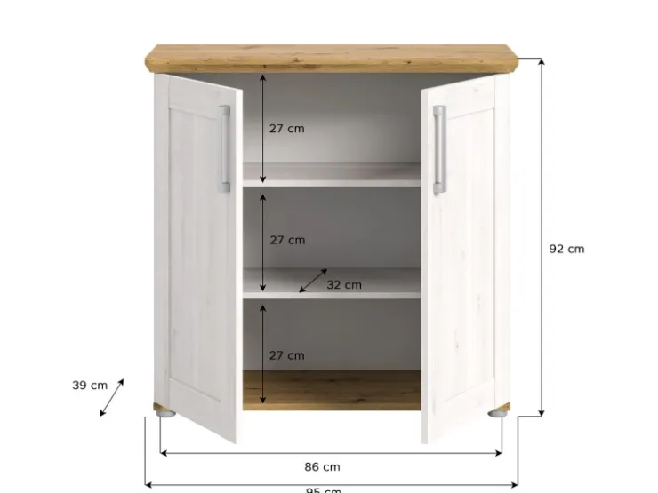 Inn.Furn Kommode Weiß Lärche Eiche Artisan 95 cm Landhaus Mirano