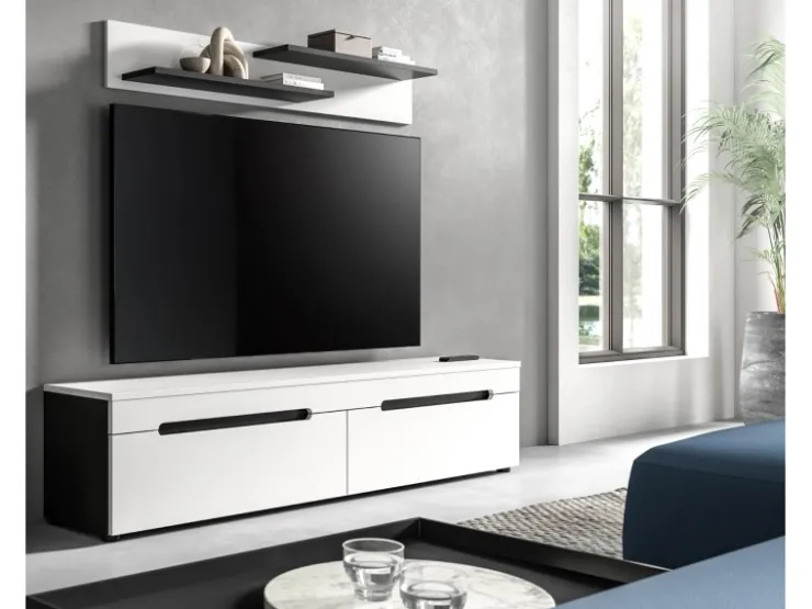 Inn.Furn TV-Lowboard und Wandboard in Weiß und Grau 170 cm Cooper