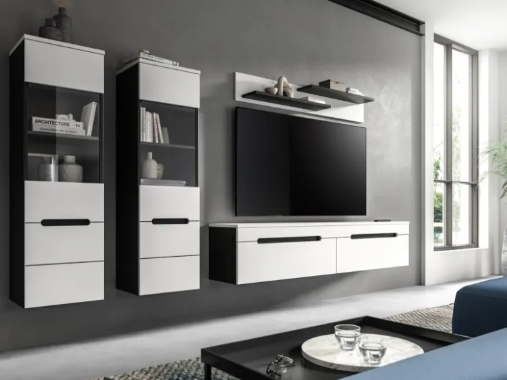 Inn.Furn TV-Lowboard und Wandboard in Weiß und Grau 170 cm Cooper