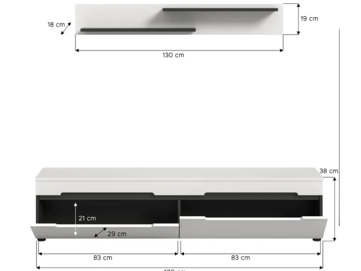 Inn.Furn TV-Lowboard und Wandboard in Weiß und Grau 170 cm Cooper