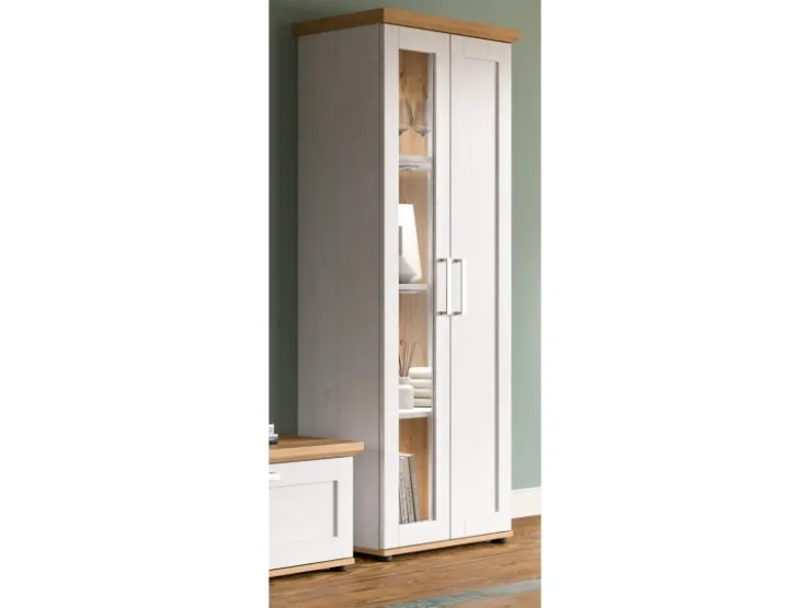 Inn.Furn Vitrine in Weiß Lärche Landhaus 64 x 161 cm Mirano* Vitrinen