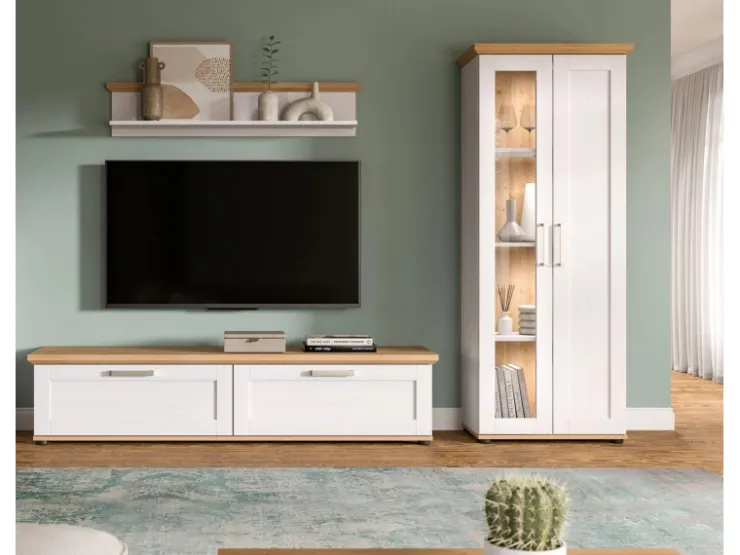 Inn.Furn Vitrine in Weiß Lärche Landhaus 64 x 161 cm Mirano* Vitrinen