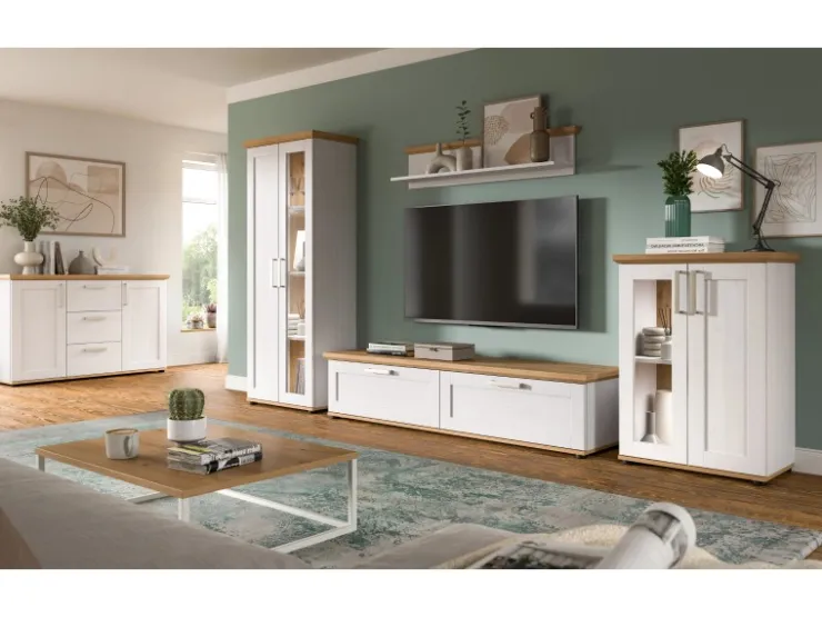 Inn.Furn Vitrine in Weiß Lärche Landhaus 64 x 161 cm Mirano* Vitrinen