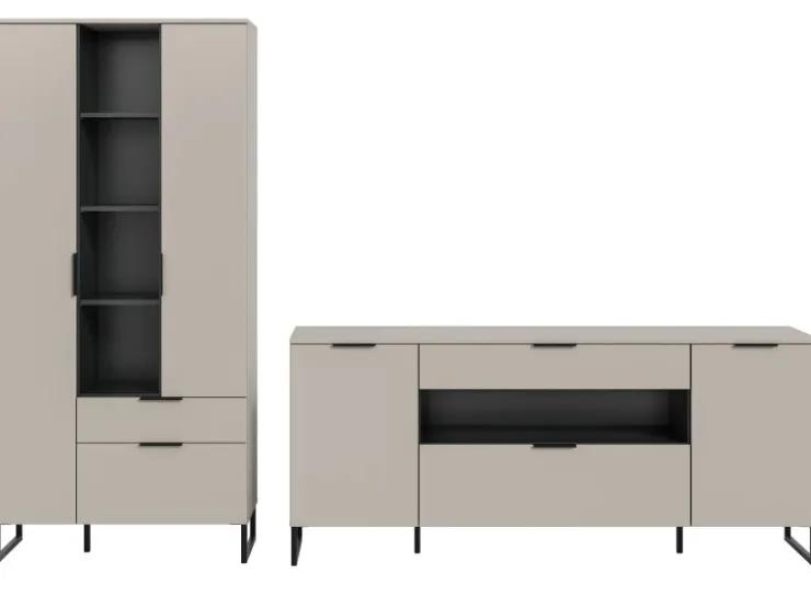 Inn.Furn Wohnwand in Kaschmir und Schwarz 290 cm Morena* Wohnwände