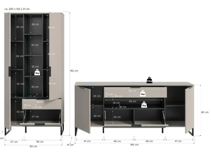 Inn.Furn Wohnwand in Kaschmir und Schwarz 290 cm Morena* Wohnwände