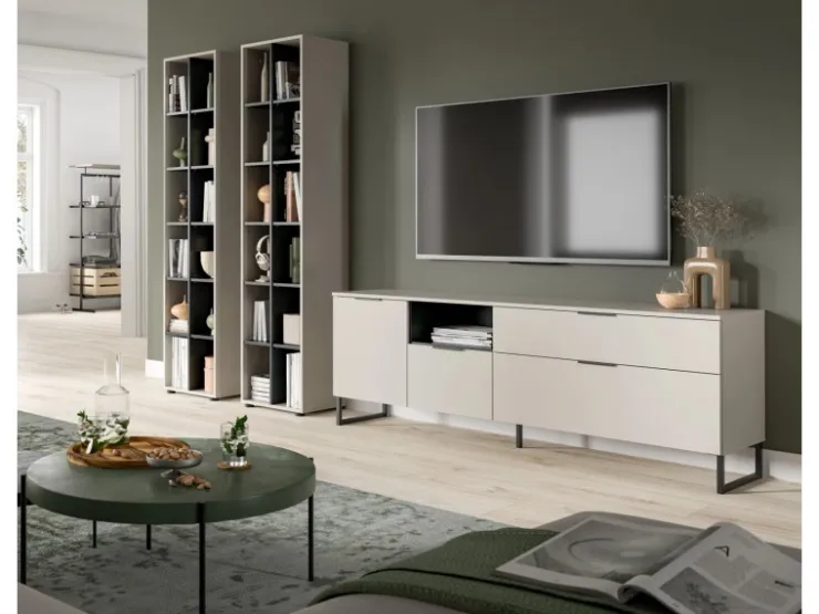 Inn.Furn Wohnwand in Kaschmir und Schwarz 305 cm mit Soft-Close Morena* Wohnwände