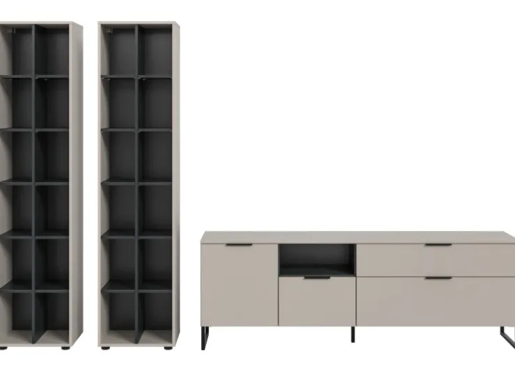Inn.Furn Wohnwand in Kaschmir und Schwarz 305 cm mit Soft-Close Morena* Wohnwände