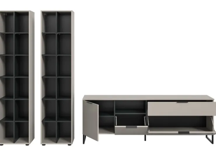 Inn.Furn Wohnwand in Kaschmir und Schwarz 305 cm mit Soft-Close Morena* Wohnwände
