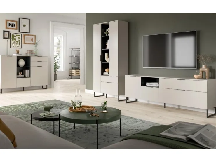 Inn.Furn Wohnwand in Kaschmir und Schwarz 290 cm mit Soft-Close Morena