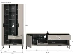 Inn.Furn Wohnwand in Kaschmir und Schwarz 290 cm mit Soft-Close Morena