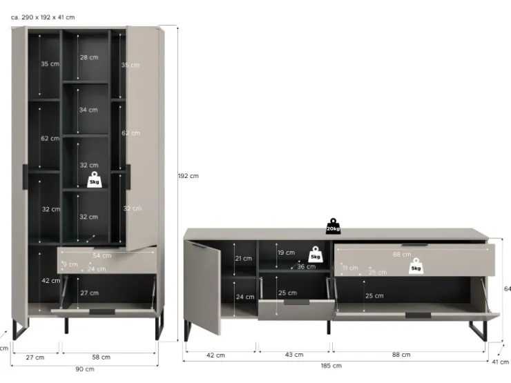 Inn.Furn Wohnwand in Kaschmir und Schwarz 290 cm mit Soft-Close Morena