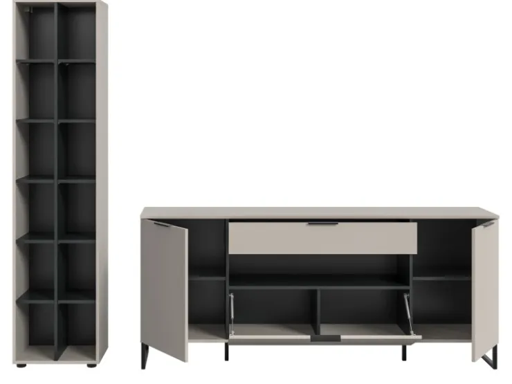 Inn.Furn Wohnwand in Kaschmir und Schwarz 245 cm Morena