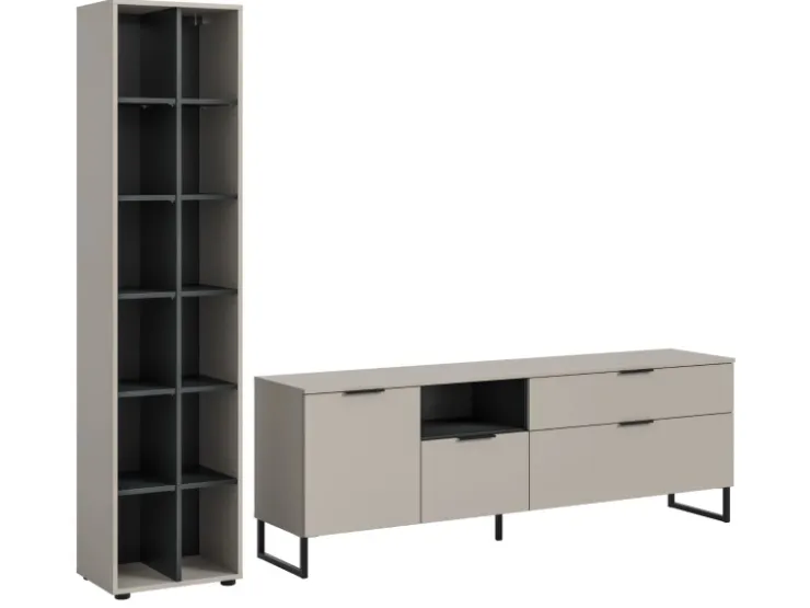 Inn.Furn Wohnwand in Kaschmir und Schwarz 245 cm mit Soft-Close Morena* Wohnwände