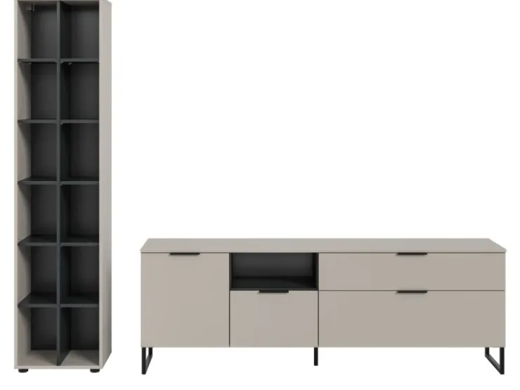 Inn.Furn Wohnwand in Kaschmir und Schwarz 245 cm mit Soft-Close Morena* Wohnwände