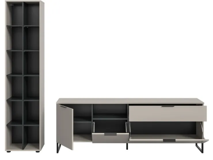 Inn.Furn Wohnwand in Kaschmir und Schwarz 245 cm mit Soft-Close Morena* Wohnwände