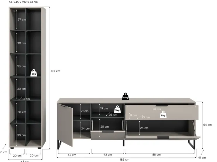 Inn.Furn Wohnwand in Kaschmir und Schwarz 245 cm mit Soft-Close Morena* Wohnwände