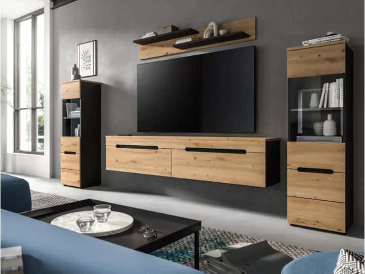 Inn.Furn Wohnwand in Eiche und Grau 272 cm Cooper