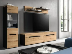 Inn.Furn Wohnwand in Eiche und Grau 221 cm Cooper* Schweberegale