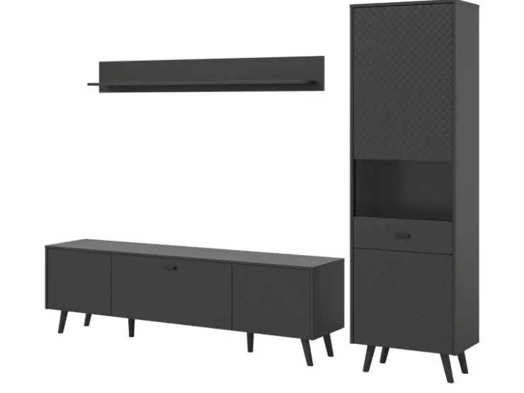 Inn.Furn Wohnwand in Grau Matt 258 cm Madea* Schweberegale|Wohnwände