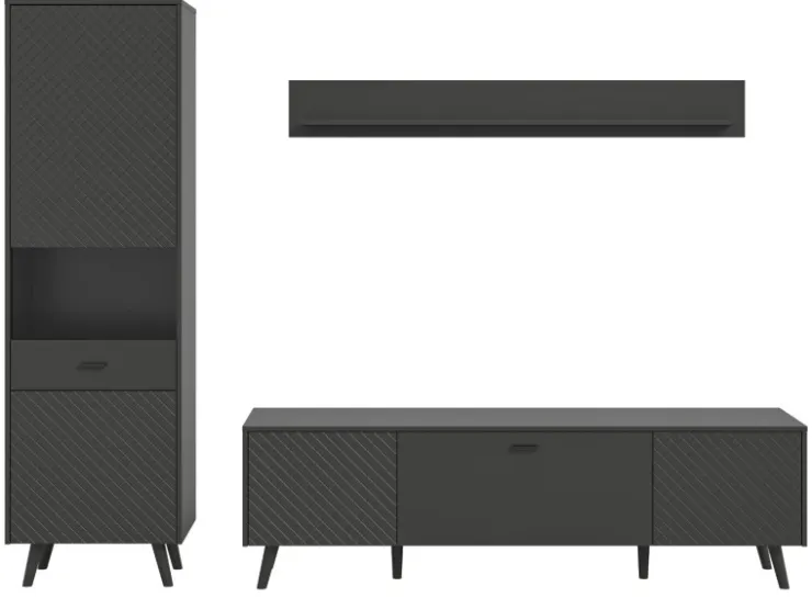 Inn.Furn Wohnwand in Grau Matt 258 cm Madea* Schweberegale|Wohnwände
