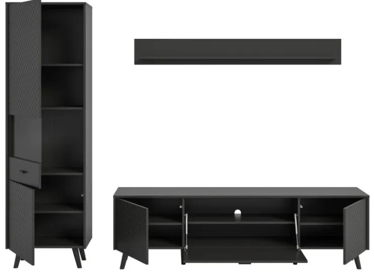 Inn.Furn Wohnwand in Grau Matt 258 cm Madea* Schweberegale|Wohnwände