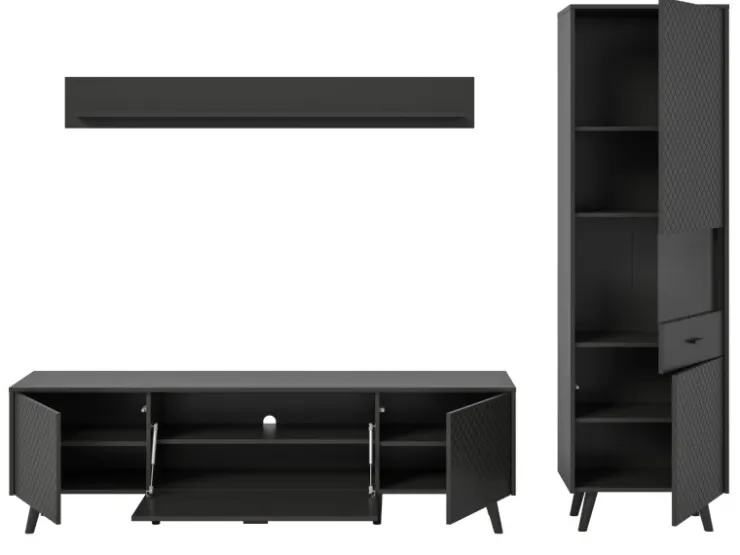 Inn.Furn Wohnwand in Grau Matt 258 cm Madea* Schweberegale|Wohnwände