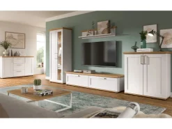 Inn.Furn Wohnwand in Weiß Lärche Landhaus 4-teilig 316 cm Mirano* Wohnwände|Vitrinen