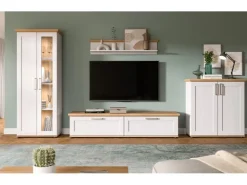Inn.Furn Wohnwand in Weiß Lärche Landhaus 4-teilig 336 cm Mirano