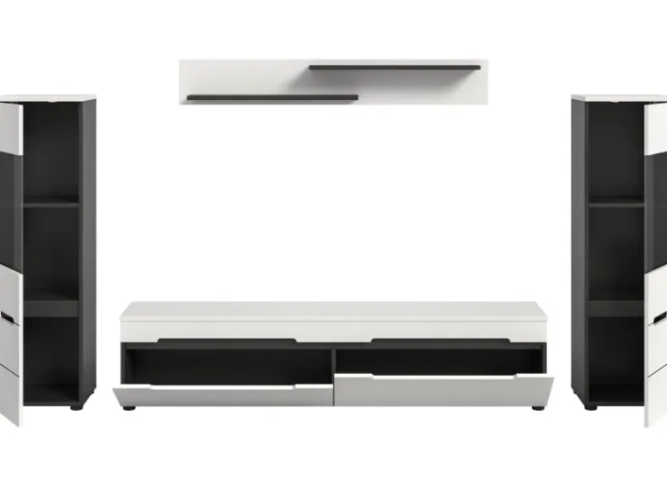 Inn.Furn Wohnwand in Weiß und Grau 272 cm Cooper