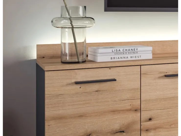 Inn.Furn Wohnwand 3-teilig Grau Evoke Eiche 247 cm mit Soft-Close Elian