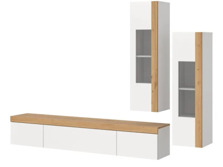 Inn.Furn Wohnwand 3-teilig in Weiß und Eiche 270 cm Siena* Wohnwände