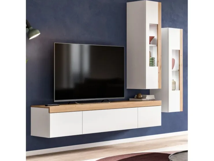 Inn.Furn Wohnwand 3-teilig in Weiß und Eiche 270 cm Siena* Wohnwände