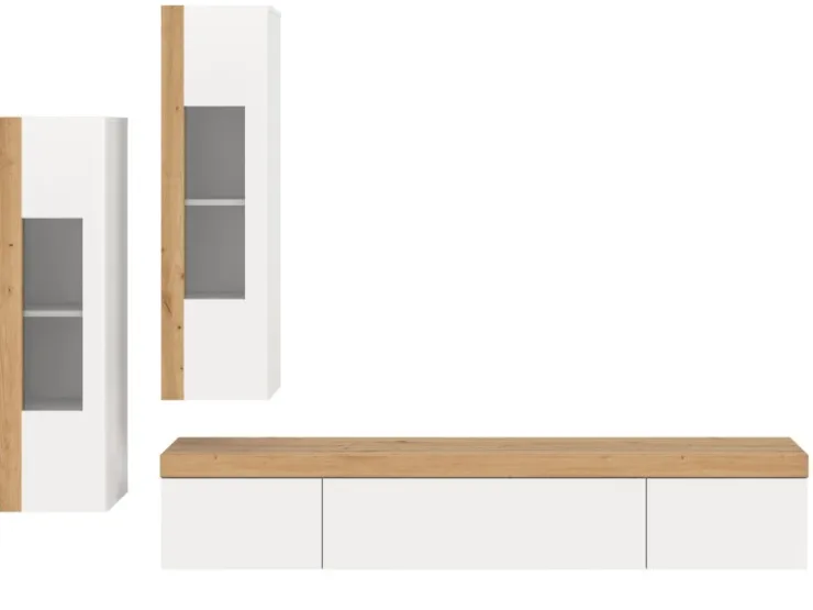Inn.Furn Wohnwand 3-teilig in Weiß und Eiche 270 cm Siena* Wohnwände