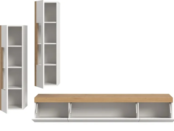 Inn.Furn Wohnwand 3-teilig in Weiß und Eiche 270 cm Siena* Wohnwände