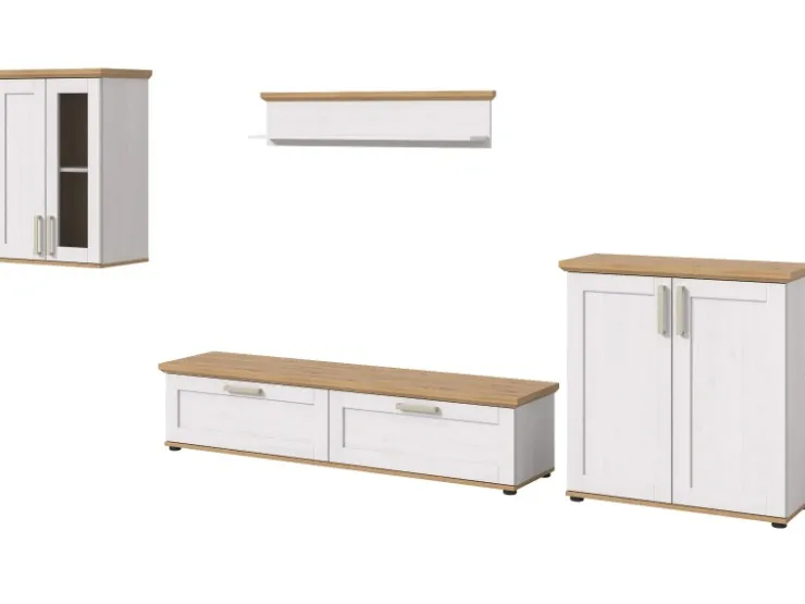 Inn.Furn Wohnwand 4-teilig in Weiß Lärche Landhaus 336 cm Mirano* Wohnwände