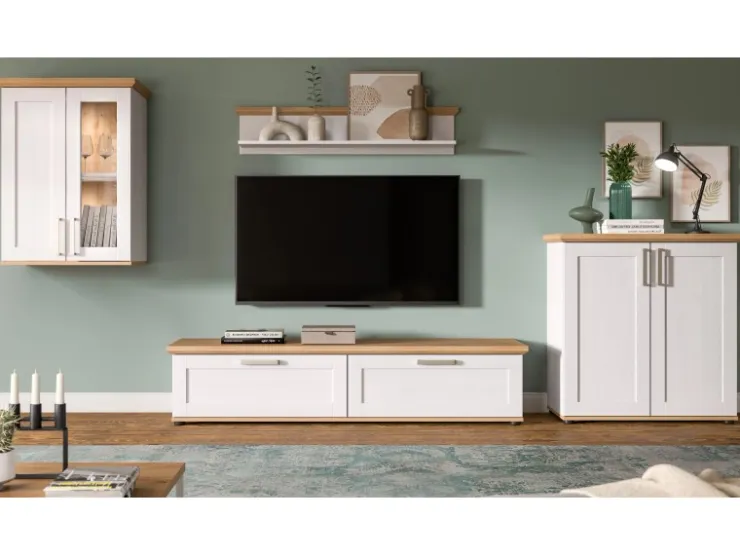 Inn.Furn Wohnwand 4-teilig in Weiß Lärche Landhaus 336 cm Mirano* Wohnwände