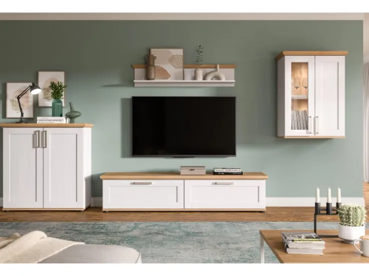 Inn.Furn Wohnwand 4-teilig in Weiß Lärche Landhaus 336 cm Mirano* Wohnwände
