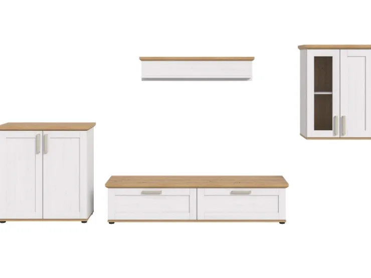 Inn.Furn Wohnwand 4-teilig in Weiß Lärche Landhaus 336 cm Mirano* Wohnwände